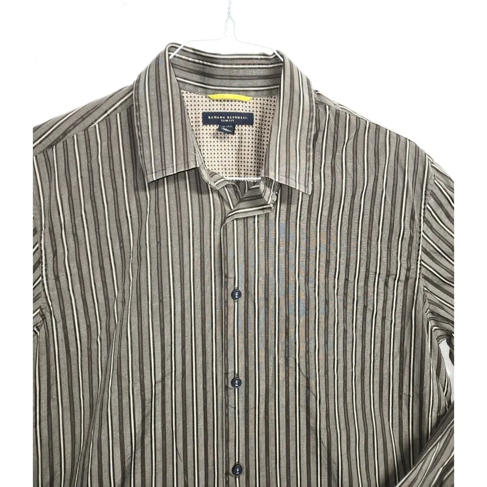 Banana Republic‎ Shirt Men Large 16 - 16 & 1/2 Striped Dark Brown Button Up
